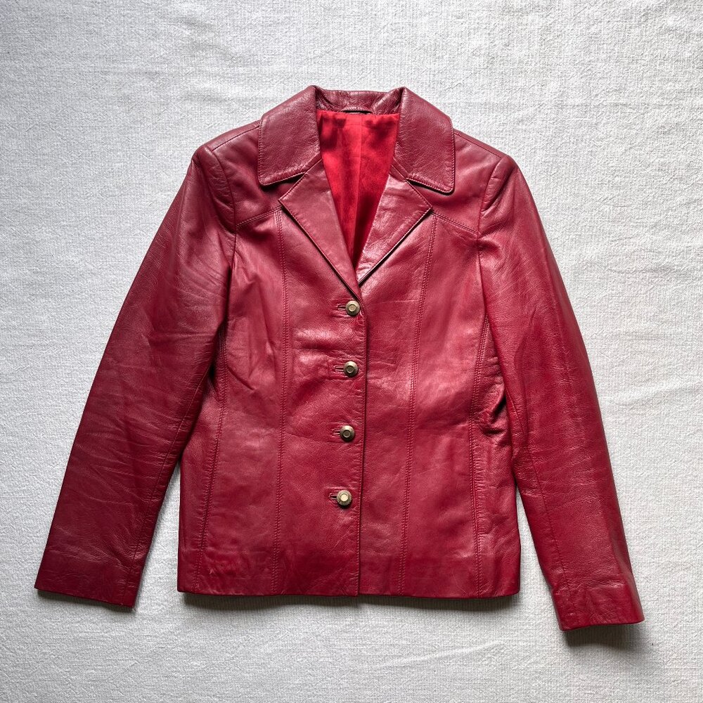 Vintage Women's Dark Red Wine Leather Blazer Jacket Medium
